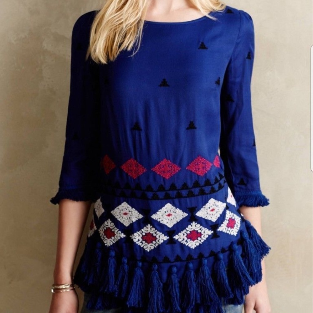 Anthropologie Floreat Bahia Embroidered Tunic Top